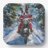 ボストンテリアードッグライディングオートバイクリスマス ペーパープレート (正面)