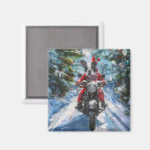 ボストンテリアードッグライディングオートバイクリスマス マグネット (正面/裏面)