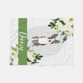 ボストンテリアードッグ白パーソナライズされた水色 フリースブランケット (正面(横))