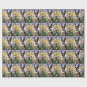 ボストンテリアードッグ絵を描春の花 ラッピングペーパー (フラット)