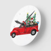 ボストンテリアードッグ駆動クリスマストラッククリスマス ラウンド壁時計 (傾斜)