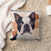 ボストンテリアードッグ – オレンジ幾何学模様 クッション (ブランケット)