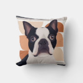 ボストンテリアードッグ – オレンジ幾何学模様 クッション (正面)