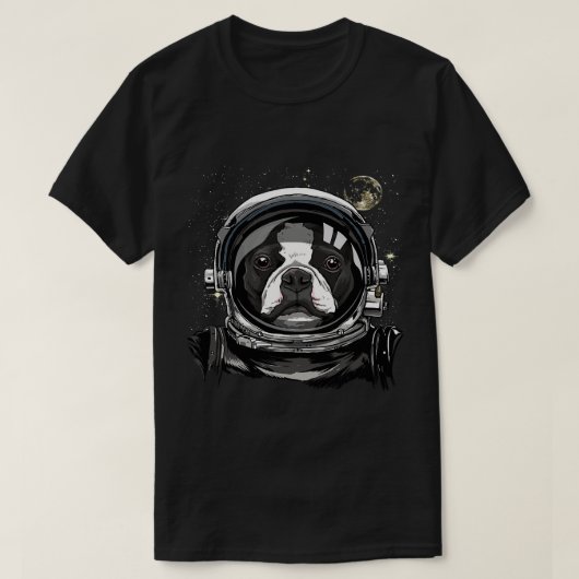 ボストンテリアー宇宙飛行士宇宙天文学 Tシャツ (デザイン正面)
