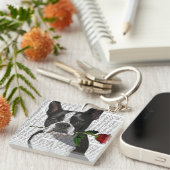 ボストンテリアー(口にバラ入り) キーホルダー (正面右)