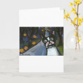 ボストンテリア不気味なハロウィン カード (黄色い花)