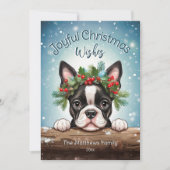 ボストンテリア冬ワンダーランド楽しいクリスマス シーズンカード (正面)