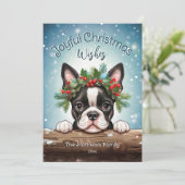 ボストンテリア冬ワンダーランド楽しいクリスマス シーズンカード (スタンド正面)