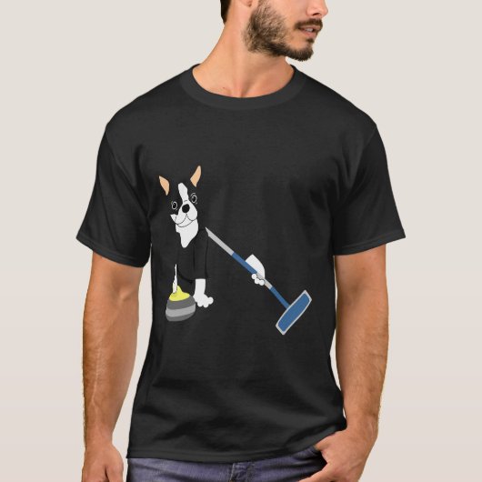 ボストンテリア冬季五輪カーリング Tシャツ (正面)