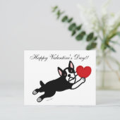 ボストンテリア及び赤いハートの漫画 シーズンポストカード (スタンド正面)