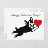 ボストンテリア及び赤いハートの漫画 シーズンポストカード (正面/裏面)