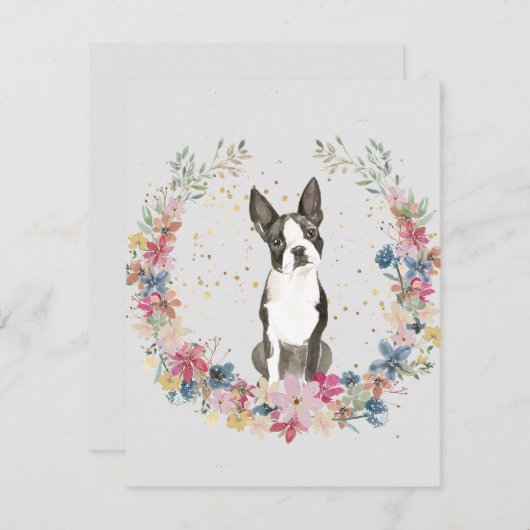 ボストンテリア春の花モノグラム ノートカード (正面/裏面)