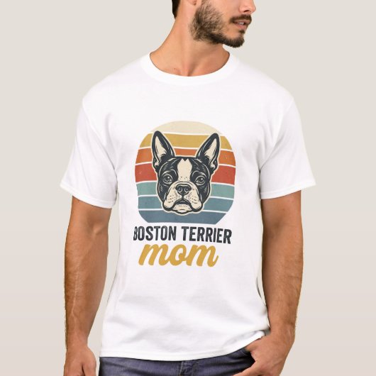 ボストンテリア母 レトロ風 ドッグ Tシャツ (正面)
