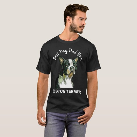 ボストンテリア水の色の最高の犬のパパは今まで Tシャツ (正面フル)