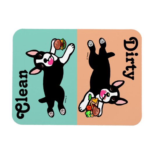 ボストンテリア漫画ダーティ/クリーン マグネット (横)