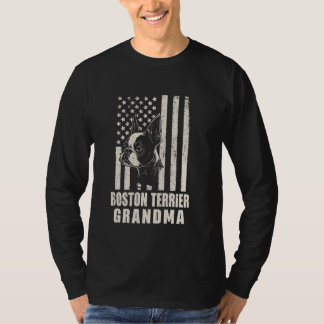 ボストンテリア犬おばあちゃんアメリカ国旗の贈り物 Tシャツ