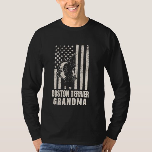 ボストンテリア犬おばあちゃんアメリカ国旗の贈り物 Tシャツ (正面)