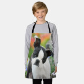 ボストンテリア犬かわいい子犬の動物頭写真 – - エプロン (着用した状態)