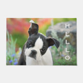ボストンテリア犬かわいい子犬の動物頭 – こんにちは ドアマット (正面)