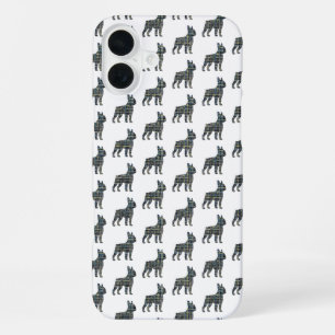 ボストンテリア犬のかわいいシルエットグリッド ブラック iPhone 16 PLUSケース