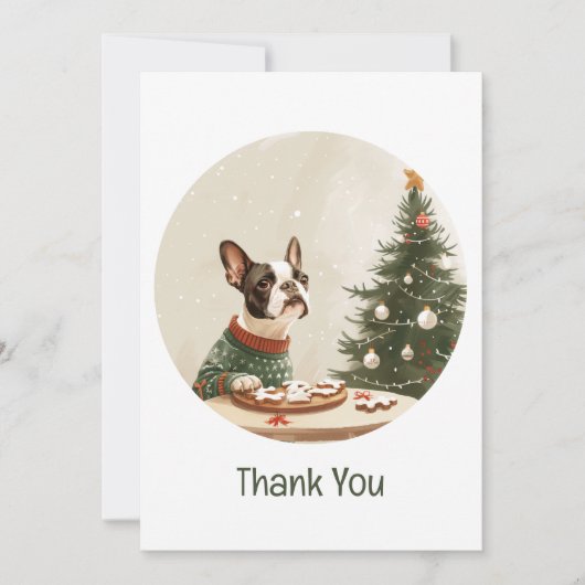 ボストンテリア犬のクリスマス ありがとう サンキューカード (正面)