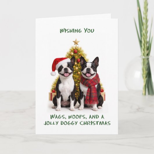 ボストンテリア犬のクリスマス シーズンカード (正面)