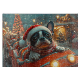 ボストンテリア犬のジェットコースター クリスマス カッティングボード