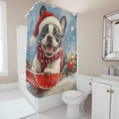 ボストンテリア犬のソリで雪のクリスマスを許可 シャワーカーテン (インサイチュ)