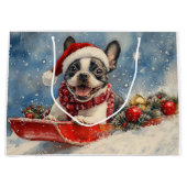 ボストンテリア犬のソリで雪のクリスマスを許可 ラージペーパーバッグ (正面)
