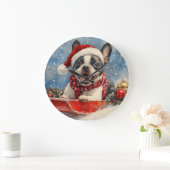 ボストンテリア犬のソリで雪のクリスマスを許可 ラージ壁時計 (ホーム)