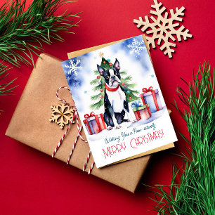 ボストンテリア犬の人々のためのクリスマスの挨拶 ポストカード