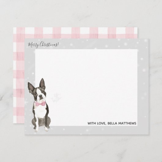 ボストンテリア犬の休日のクリスマスの文房具 ノートカード (正面/裏面)