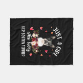 ボストンテリア犬の恋人を愛しているだけの女の子 フリースブランケット (正面(横))