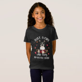 ボストンテリア犬の恋人を愛しているだけの女の子 Tシャツ (正面フル)