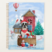 ボストンテリア犬の雪中のクリスマス犬小屋 プランナー手帳 (正面)