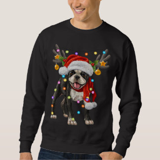 ボストンテリア犬クリスマスライトクリスマス犬愛好家 スウェットシャツ