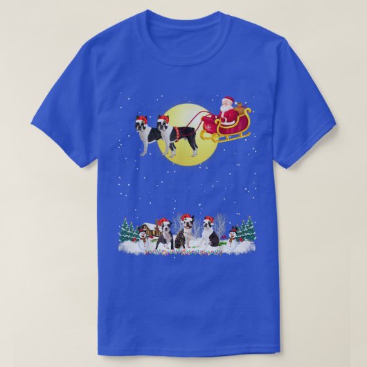 ボストンテリア犬トナカイ犬ライトクリスマスL Tシャツ (デザイン正面)