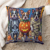 ボストンテリア犬ハロウィーンでのトリックまたはトリートメント クッション (ブランケット)