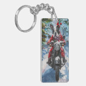 ボストンテリア犬バイクに乗るクリスマス キーホルダー (正面左)