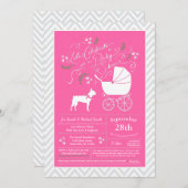 ボストンテリア犬ベビーシャワーピンクガール 招待状 (正面/裏面)