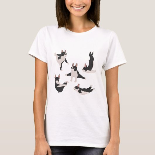 ボストンテリア犬ヨガ Tシャツ (正面)