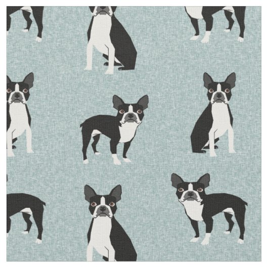 ボストンテリア犬ライトブルー ファブリック (クローズアップ)