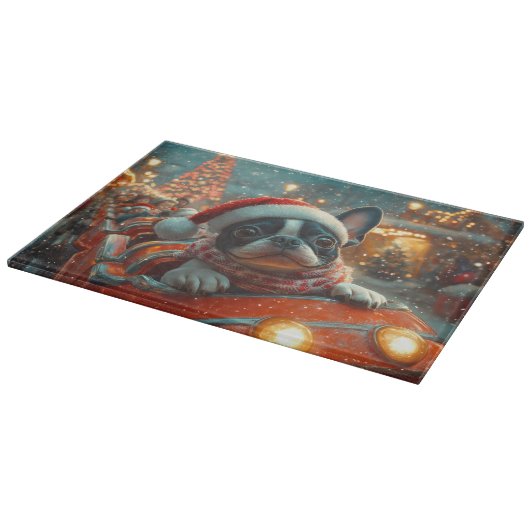 ボストンテリア犬ローラーコースタークリスマス カッティングボード (角)