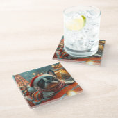 ボストンテリア犬ローラーコースタークリスマス ガラスコースター (アングル)