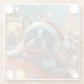 ボストンテリア犬ローラーコースタークリスマス ガラスコースター (裏面)