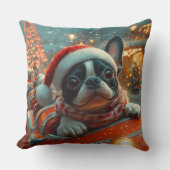 ボストンテリア犬ローラーコースタークリスマス クッション (正面)