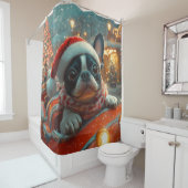 ボストンテリア犬ローラーコースタークリスマス シャワーカーテン (インサイチュ)