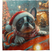 ボストンテリア犬ローラーコースタークリスマス シャワーカーテン (正面)
