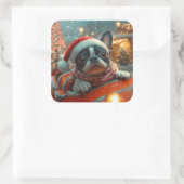 ボストンテリア犬ローラーコースタークリスマス スクエアシール (バッグ)