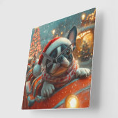 ボストンテリア犬ローラーコースタークリスマス スクエア壁時計 (傾斜)